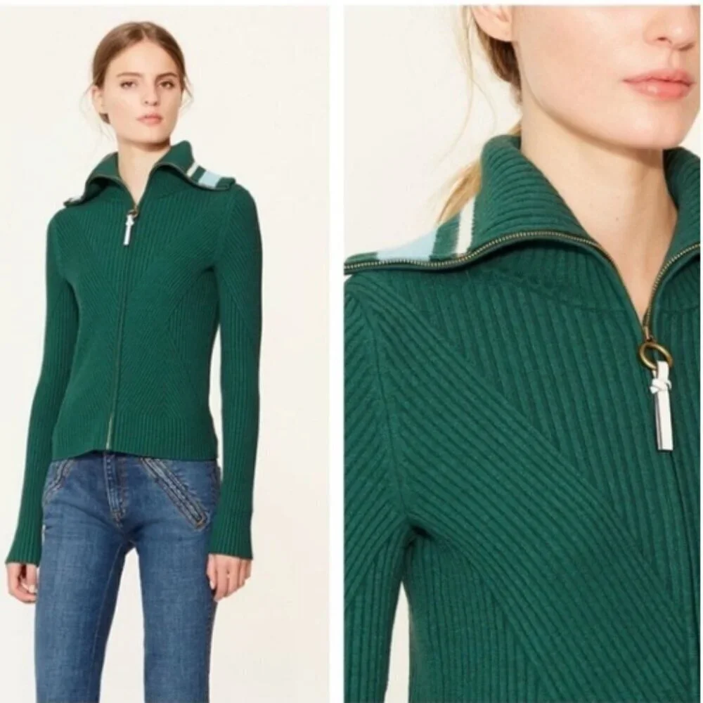 NWT Tory Burch Noland Zip Cardigan Sweater in Norwood Green Size XL